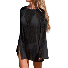 Crochet Sheer Kaftan Caftan Beach Dress Bathing Suit Swim Coverup One-Piece 7013 - Black One Size