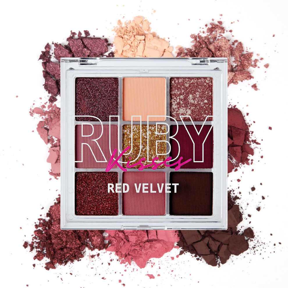 Ruby Kisses Red Eyeshadow Palette Highly Pigmented Eye Makeup 9 Shades Matte Shimmer Metallic Eyeshadow Palette ( Velvet)