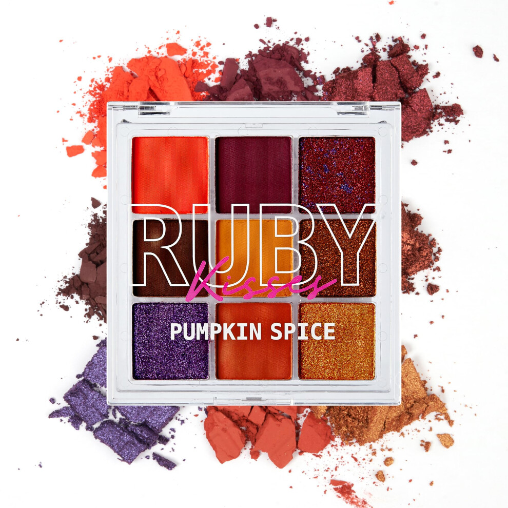 Ruby Kisses Red Eyeshadow Palette Highly Pigmented Eye Makeup 9 Shades Matte Shimmer Metallic Eyeshadow Palette (Pumpkin Spice)