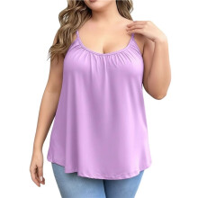 Linnen i Plusstorlek för Kvinnor, Lösa Tunikabluser med Spaghettiband Violett S
