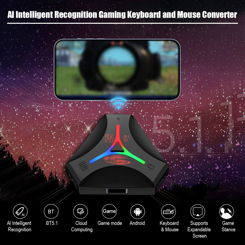 Portable Bt5.1 Keyboard & Mouse Converter With Led Â Supports Android & Ios Light 4171391280749