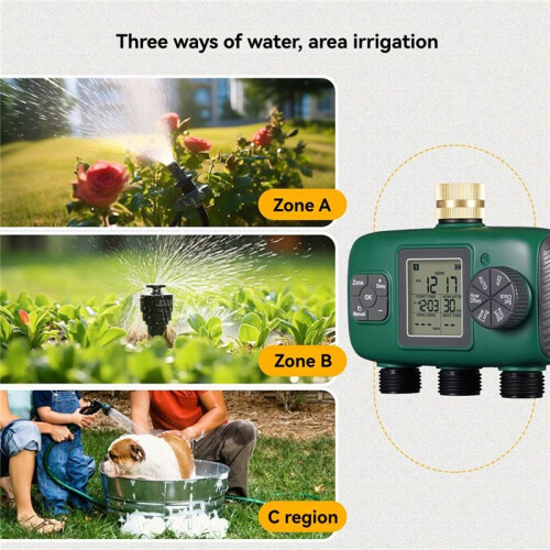 3-Way Automatic Water Timer Garden Irrigation Watering System Independents Control Sprinkler NH3/4Inch External Thread 1