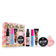W7 On the Go Cuties - Mini Makeup Essentials with Primer, Mascara, Setting Spray, Loose Powder & Powder Puff - Travel Size Beauty Favourites