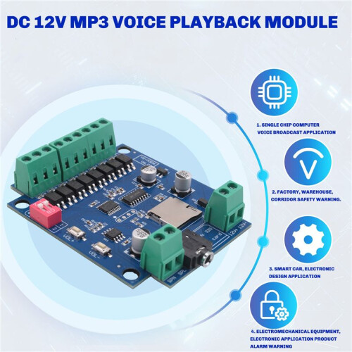 12V MP3 Voice Player Module with Power Amplifier, Alarm Prompter, Voice Broadcaster, Trigger Mode, Multi-Mode 2