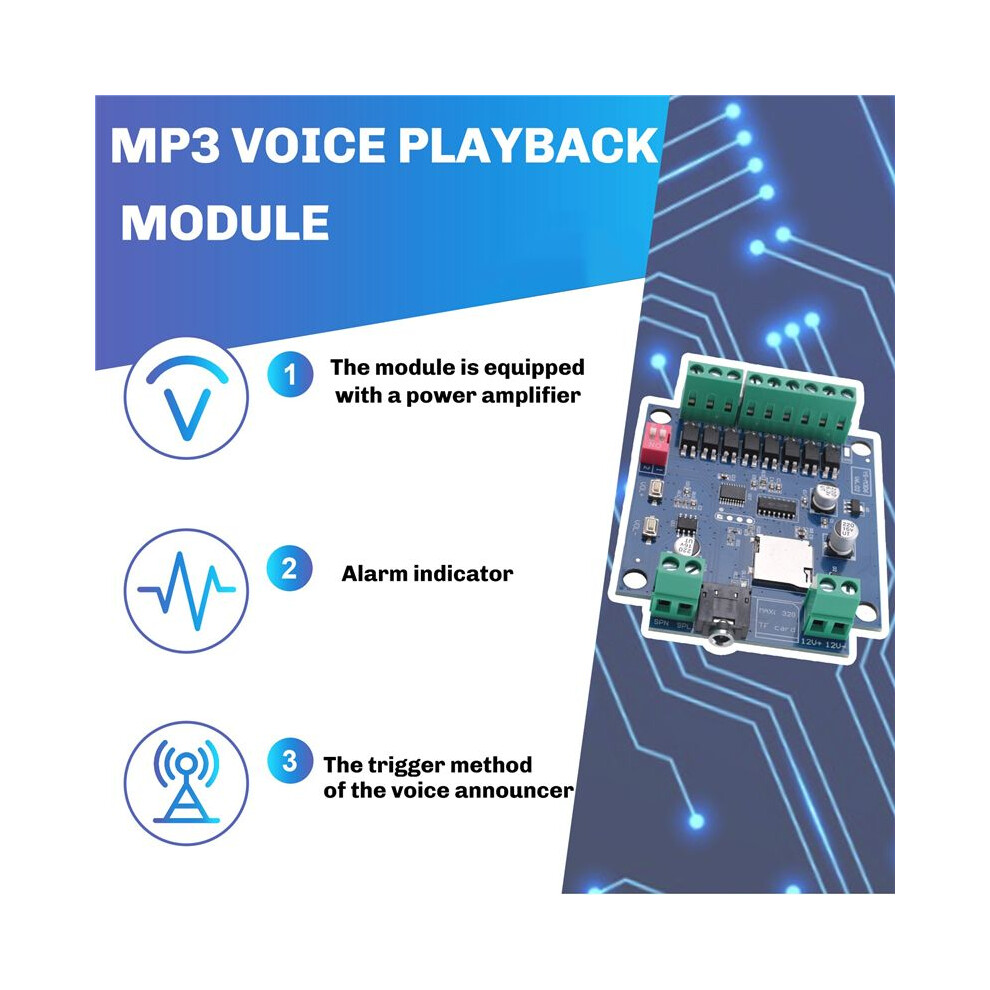 12V Mp3 Voice Player Module With Power Amplifier, Alarm Prompter, Voice Broadcaster, Trigger Mode, Multi-Mode 6032424573062