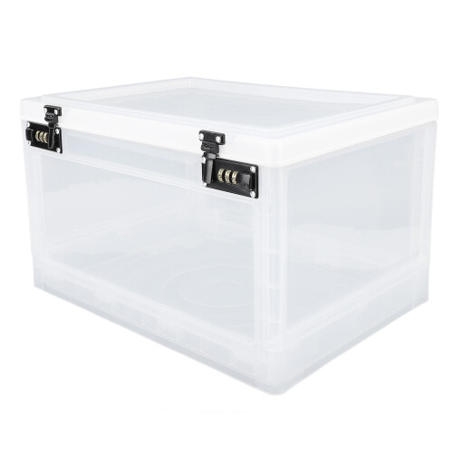 Durable Lock Box With3Digit Combination Portable Child Proof Secure Transparent Storage Medical Grade Plastic Stackable Large Capacity Top Opening 2