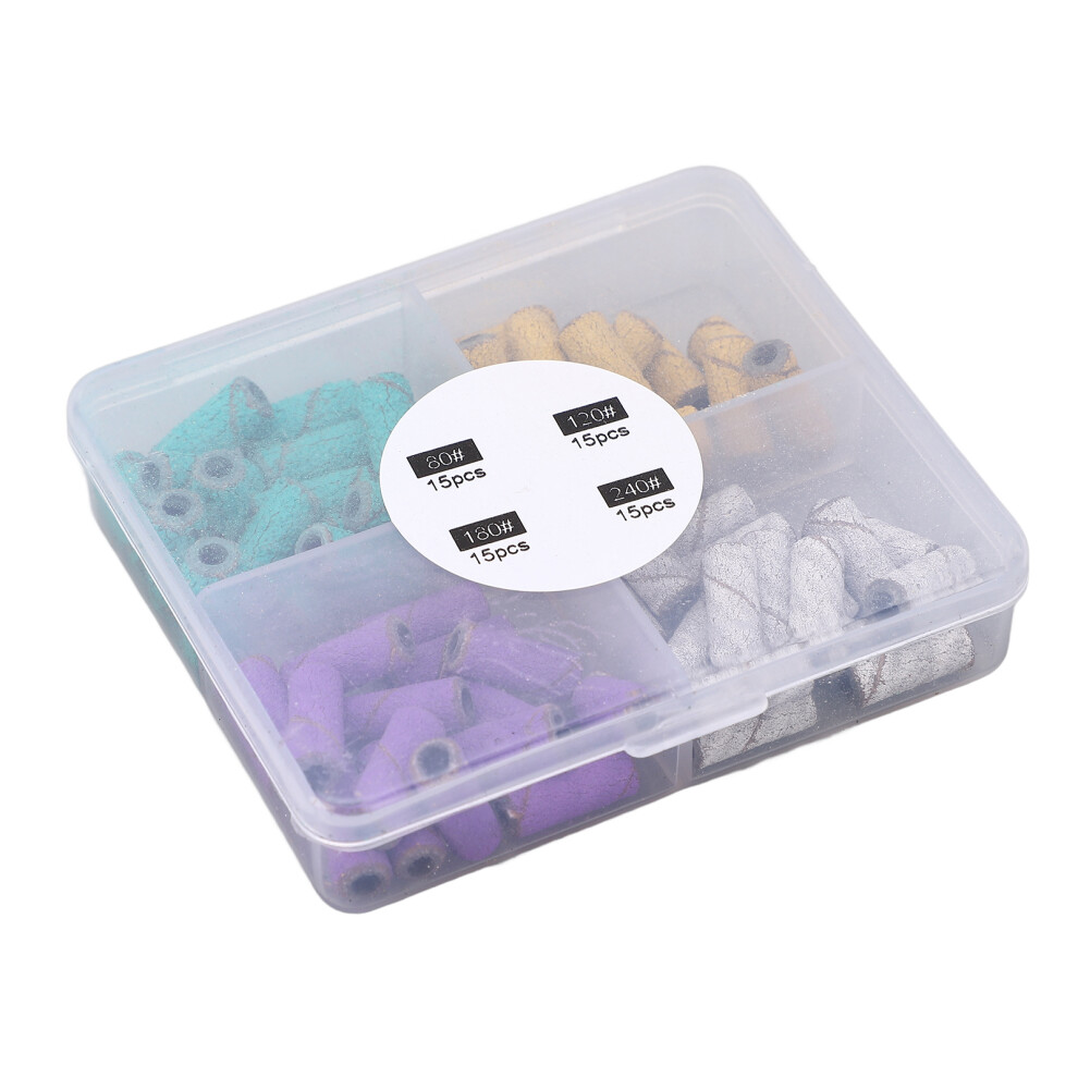 60pcs Nail Sanding Bands with Mandrel Bit, 80-240 Grit, Manicure Tool