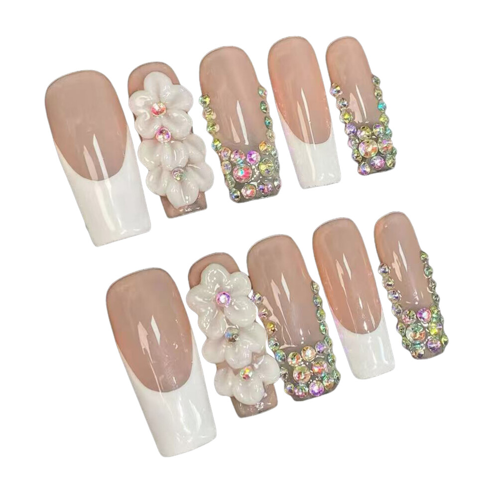 Zhouq-Outdoors (Xs) 10Pcs Glossy Nude False Nails With White Tip