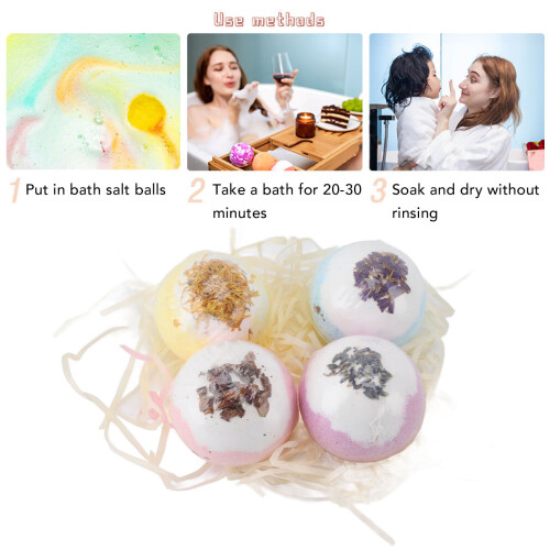 4 Pcs Bubble Shower Balls Spa Salt Bath Set, Moisturizing & Relaxing 2