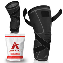 Knee Compression Sleeve with Adjustable Strap for Pain Relief and Meniscus Tear Support, Black XXXLarge