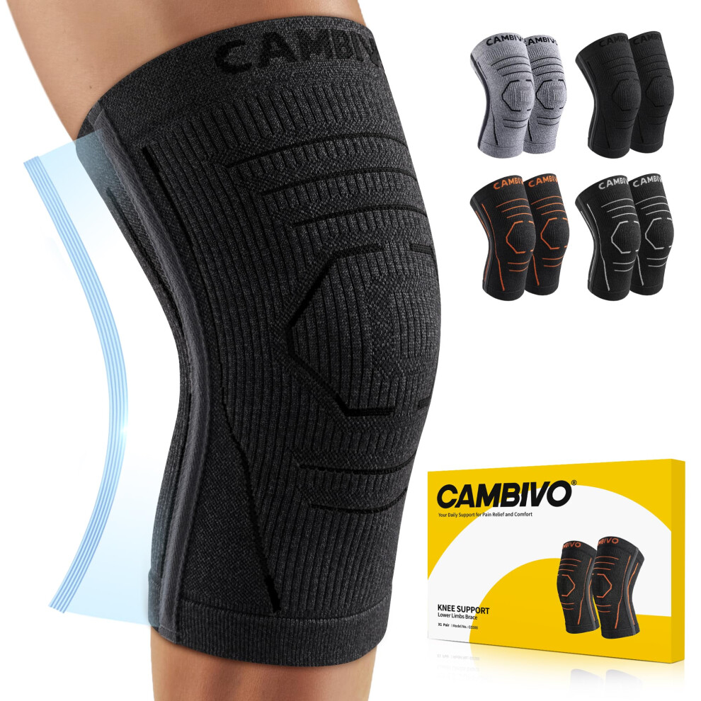 Cambivo Knee Support Men And Women With Pmma Side Stabilizer 2 Pack,