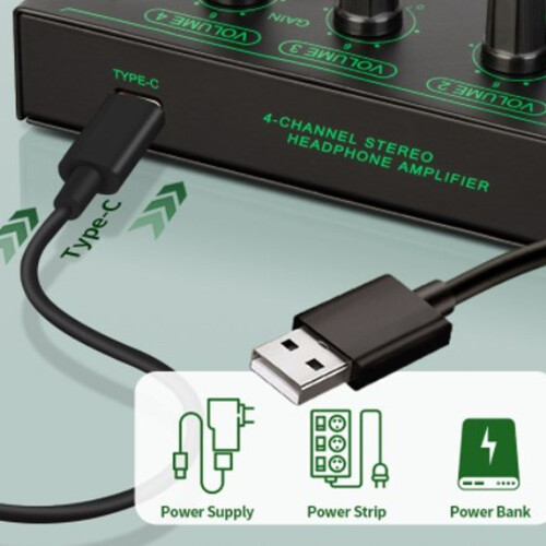 Headphone 4 Channel Splitter Mono Stereo Switch Type C Power Adapter 2