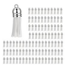 100Pcs Keychain Tassels Faux Suede Leather Tassel Pendants Keychain Decoration for DIY Crafts Making Supplies (White)