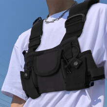 Radios Pocket Radio Chest Harness Chest Front Pack Pouch Holster Vest Rig Carry Case for 2 Way Radio Walkie Talkie for UV-5R Black