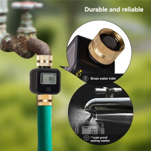 Water Flow Meter IPX6 Waterproof with Brass Inlet Thread for Measure Outdoor Garden Hose Water Tank Lawn Sprinkler B