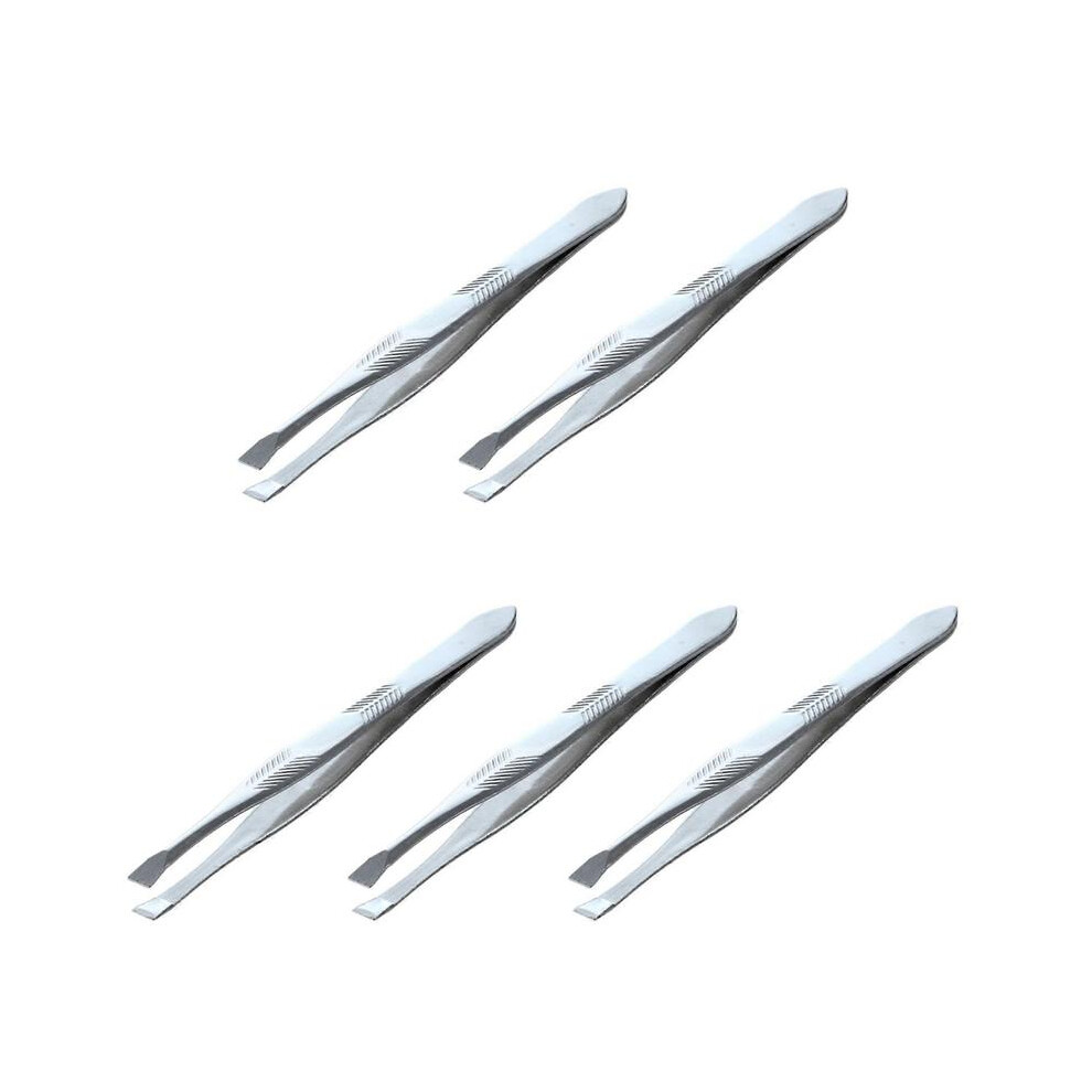 5X Silver Tone Stainless Steel 3.5 Inch Length Tweezer for Eyebrow