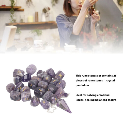 25Pcs Rune Stones Amethyst Crystal Pendulum Bag 2