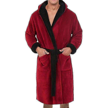 (Red, 5XL) Kapuzenbademantel für Herren – warmer Fleece-Bademantel