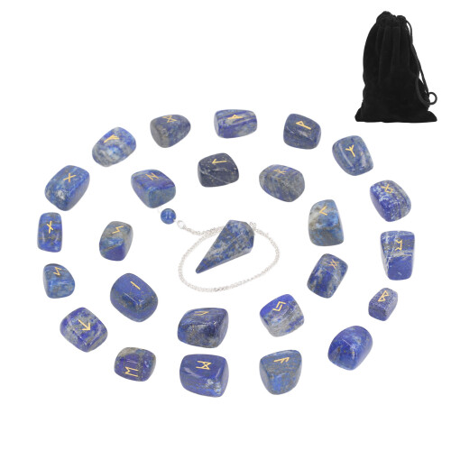 25Pcs Lazurite Rune Stones with Pendulum 1