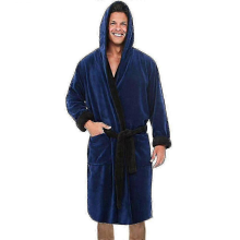 (Navy Blue, XL) Kapuzenbademantel für Herren – warmer Fleece-Bademantel
