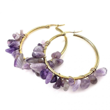 (3) Natural Crystal Earrings Bohemian Large Hoop Dangle Earrings Birthday Gifts