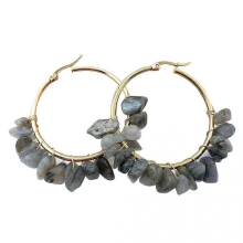 (6) Natural Crystal Earrings Bohemian Large Hoop Dangle Earrings Birthday Gifts
