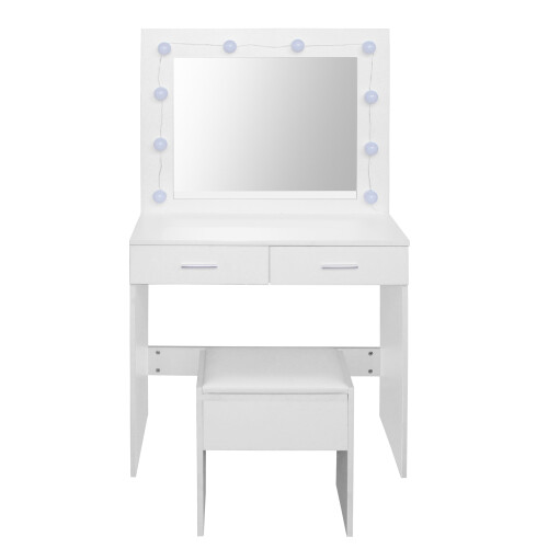 Comfy Living White Dressing Table Set With LED Lit Mirror And Stool 2