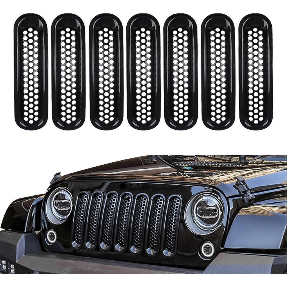 7Pcs Car Grill Inserts, Front Mesh Grille Cover Guard Clip, Clip-On Grille Front Mesh Grille Inserts Fit For 2007-2017 Jeep Wrangler Jk Jku Black 3466578030745