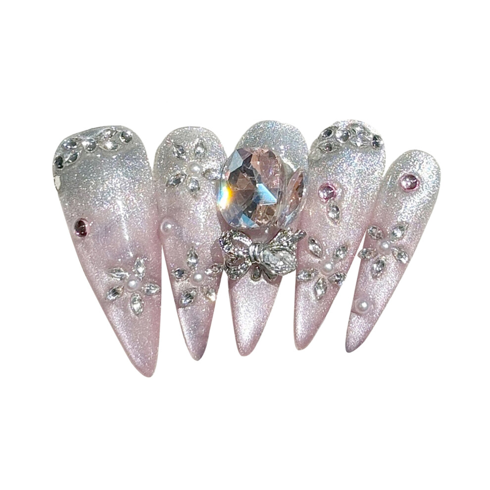 Dachuang Beauty Pink (L) Glossy Cat Eye Fake Nails - Chip Proof