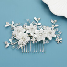 (Silver) Wedding Hair Clips with Beads & Flowers - 12 Teeth