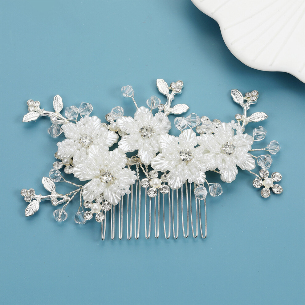 Dachuang Beauty (Silver) Wedding Hair Clips With Beads & Flowers - 12 Teeth