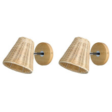 2X Retro Rattan Wall Light Sconces Hand-Woven Decoration Home Loft Fixture for Living Room Bedside LED Wall Lamp