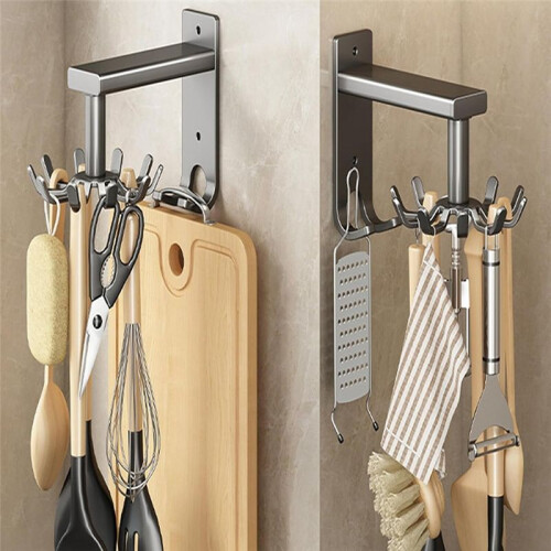 Kitchen Utensils Holder Practical Rotary Tool Hook Holder Wall Mounted Cooking Utensil Rack Rotatable Heavy Duty Hooks A 2