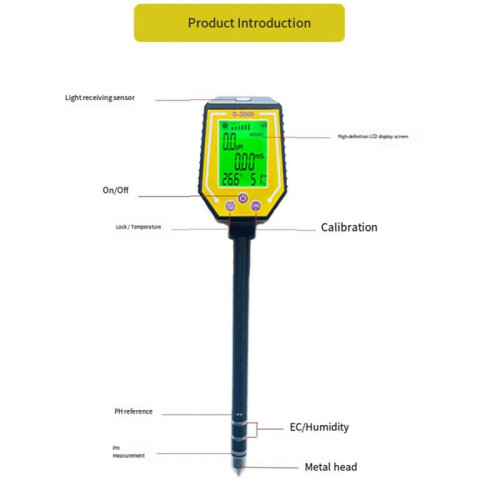 6 in 1 High Accuracy Conductivity PH/EC/Humidity/Sunlight/Air Humidity/Temp Tester PH Meter 2