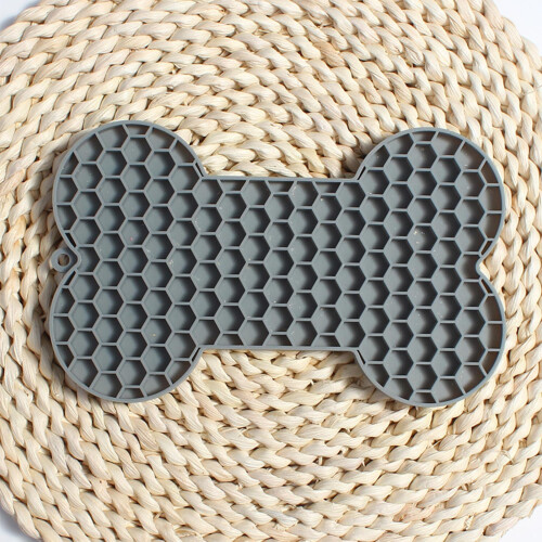 Bone Shape Silicone Slow-Feeding Pad, Indoor Gray