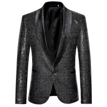 (Black, XL) Mens Fashion Sequin Casual Blazer Wediing Celebration Suit Jacket
