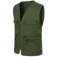 (Army Green, 2XL) Men Multi-pocket Utility Vest Fishing Waistcoat Hiking Gilet Jacket Coat