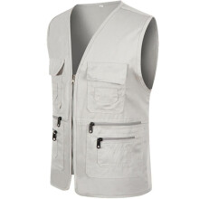 (Light Grey, XL) Men Multi-pocket Utility Vest Fishing Waistcoat Hiking Gilet Jacket Coat