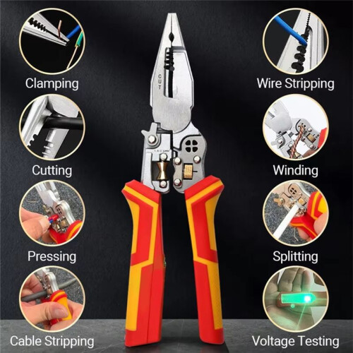 Multi-Function Wire Stripper Electricians Voltage Testing Cable Cutting Scissors Crimping Pliers