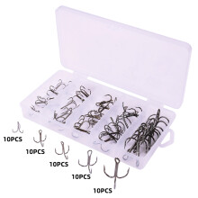 50Pcs Treble Hooks Carbon Steel Set 2/0-7#3.7-1.9cm