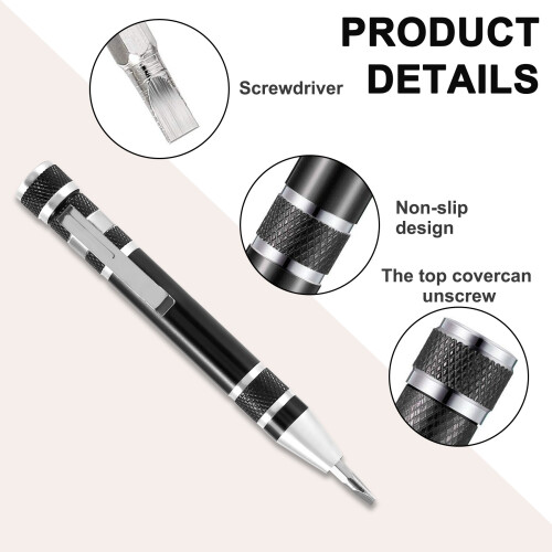 4 Pcs Pen Screwdriver Handy Tool Eight in One Magnetic Pocket Screwdriver Multi-Function  Gadgets Repair Tools (Black) 2