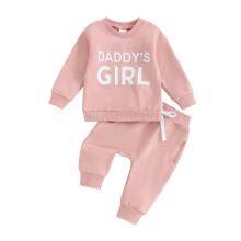 (6-12 Months, Pink) Komplet spodni jesiennych dla dziewczynek, bluza z długim rękawem i nadrukiem, spodnie w jednolitym kolorze.