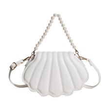 Women's Fashionable Shell Clutch, Lightweight Crossbody Bag with Detachable Shoulder Strap and Faux Pearls Chain, Multi Ways to Carry Stylish Design