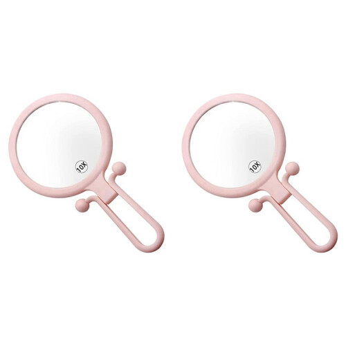 2 Pcs 10X Handheld Magnifier, Double Sided Folding Makeup Mirror, Portable Handheld Mirror with Adjustable Handle()