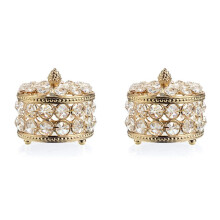 2X Kristal Gespiegelde Doos Sieraden Trinket Organizer Box Home Decor Ring Oorbellen Ketting Opslag Houder Keepsake Box (Goud)