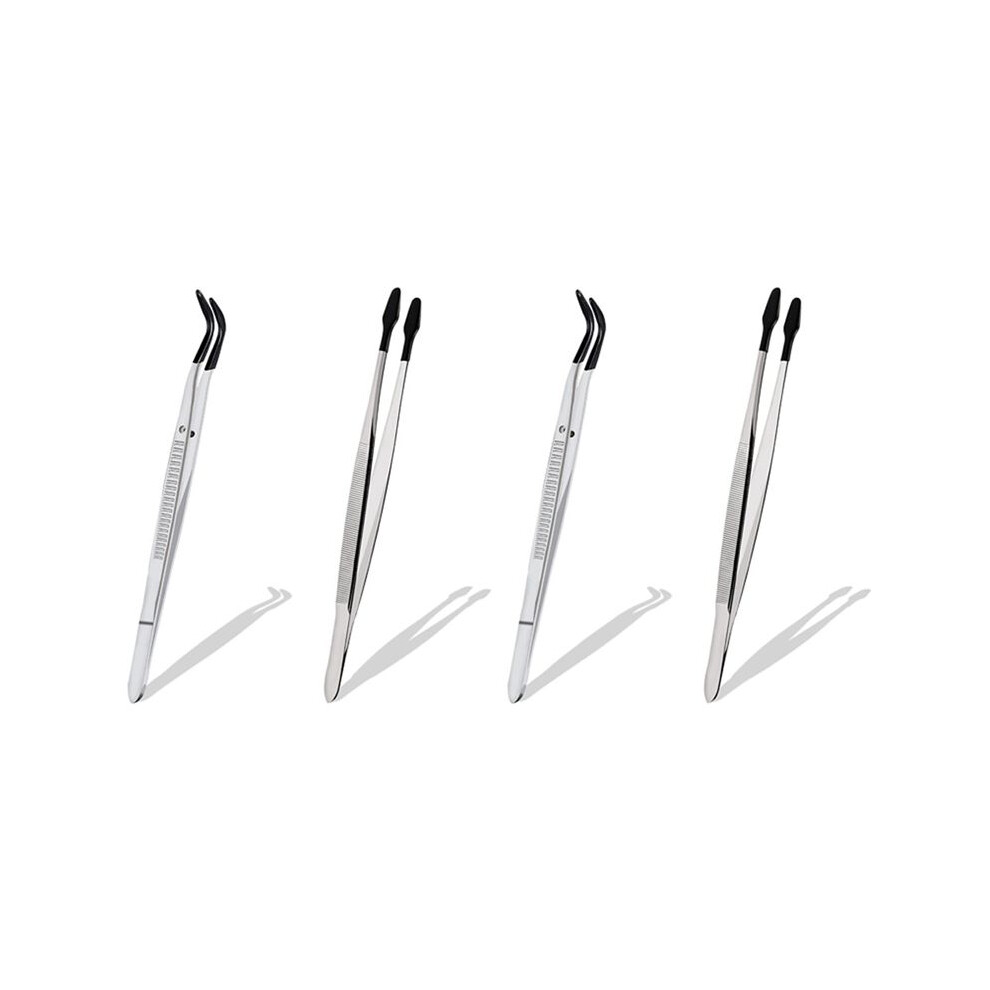 4 Pcs of Rubber Tip Tweezers Set for  Laboratory Industrial Hobby Tweezers Pliers Jewelry Stamp Plastic Box 15cm