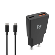20W dvojportová nástenná nabíjačka GaN s USB-C PD a káblom