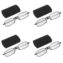 Portable 4 Pairs of Compact Folding Reading Glasses with Flip Top Carrying Case +2.0 Black