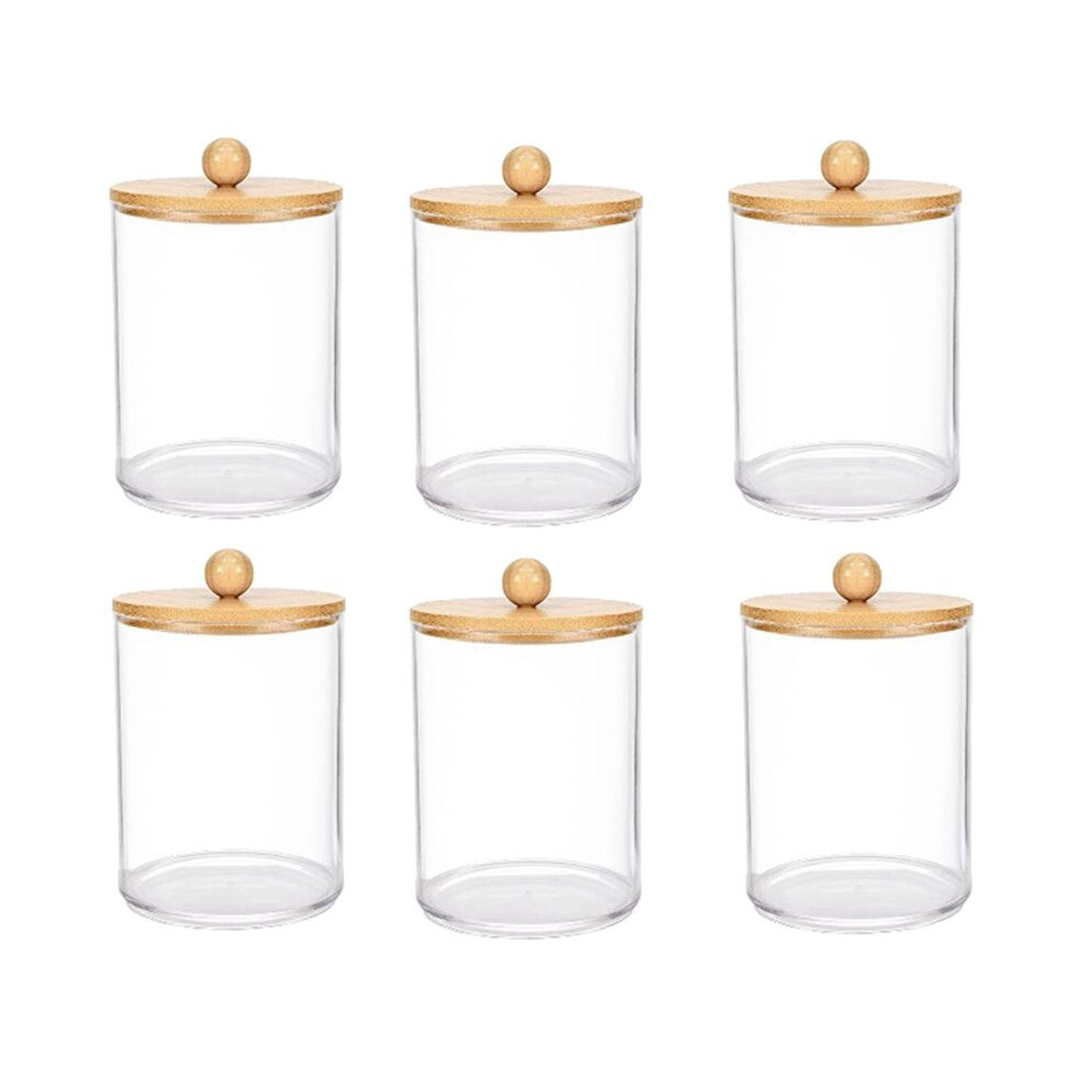 6 Pack Cotton Swab Storage Box, Medicine Bottles with Bamboo Lids, for Cotton Swab Pad Dispenser, Bathroom Jar Organizer