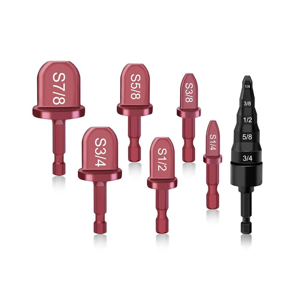 7Pcs Swaging Tool Drill Bit Set,Pipe Expander Tool,1/4In, 3/8In,1/2In,5/8In,3/4In,7/8In Hexagonal Copper Tubing Tool Bit 6031258373121
